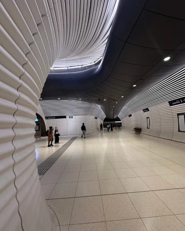 Sci-fi stylings and Looney Toons vibes: this is Gadigal Metro station.#gadigalmetro #gadigalcountry #sydneytrains #sydney #australia #yoursydneyguide #design